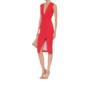NICHOLAS | Red Deep V Sleeveless Midi Dress Size 2